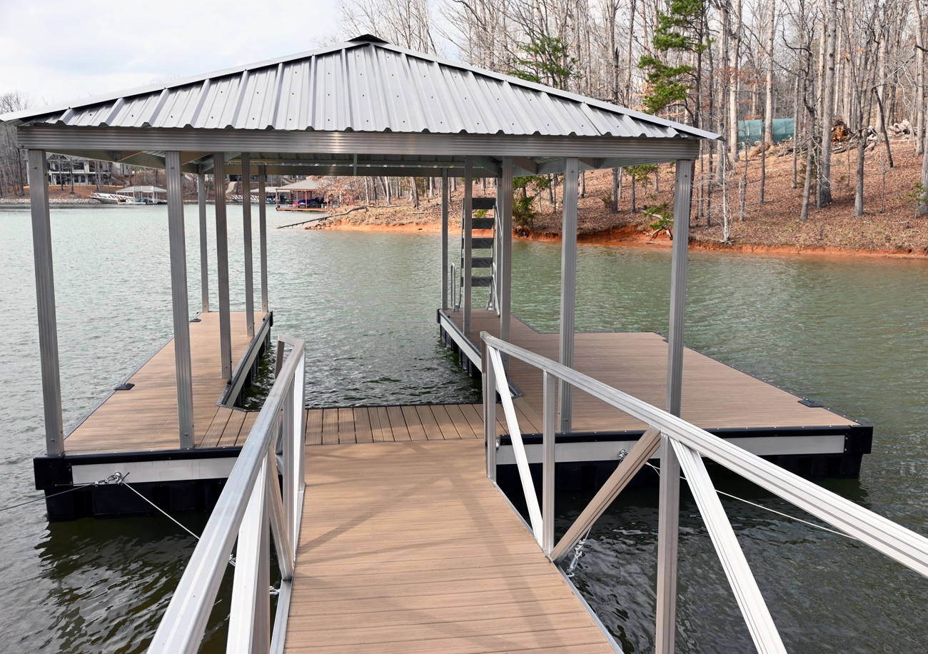 Durable and aesthetically pleasing custom boat dock designed and built by Kroeger Marine